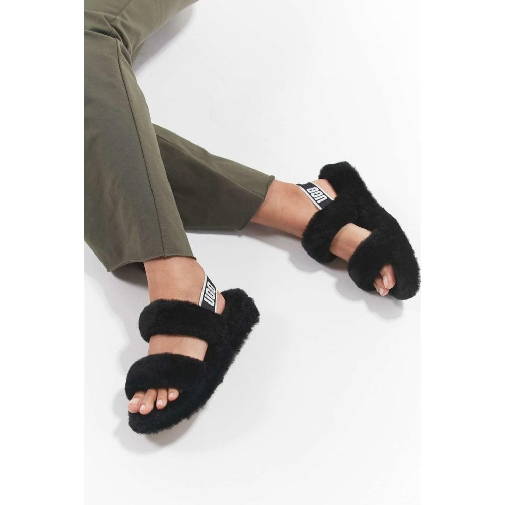 UGG Oh Yeah Fluffy Black Slide Sandals Size 8 39